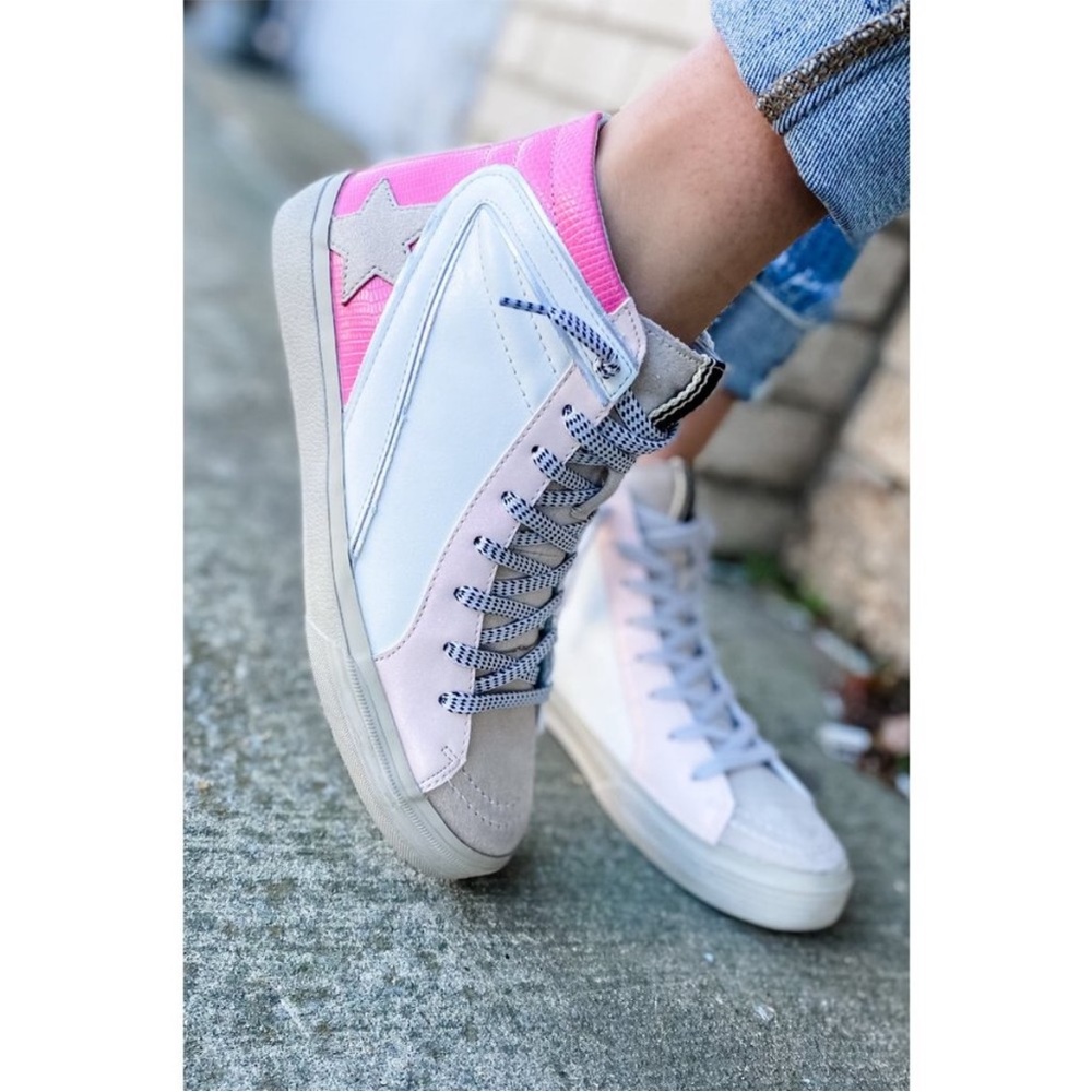 ShuShop Pink and White Star Sneakers